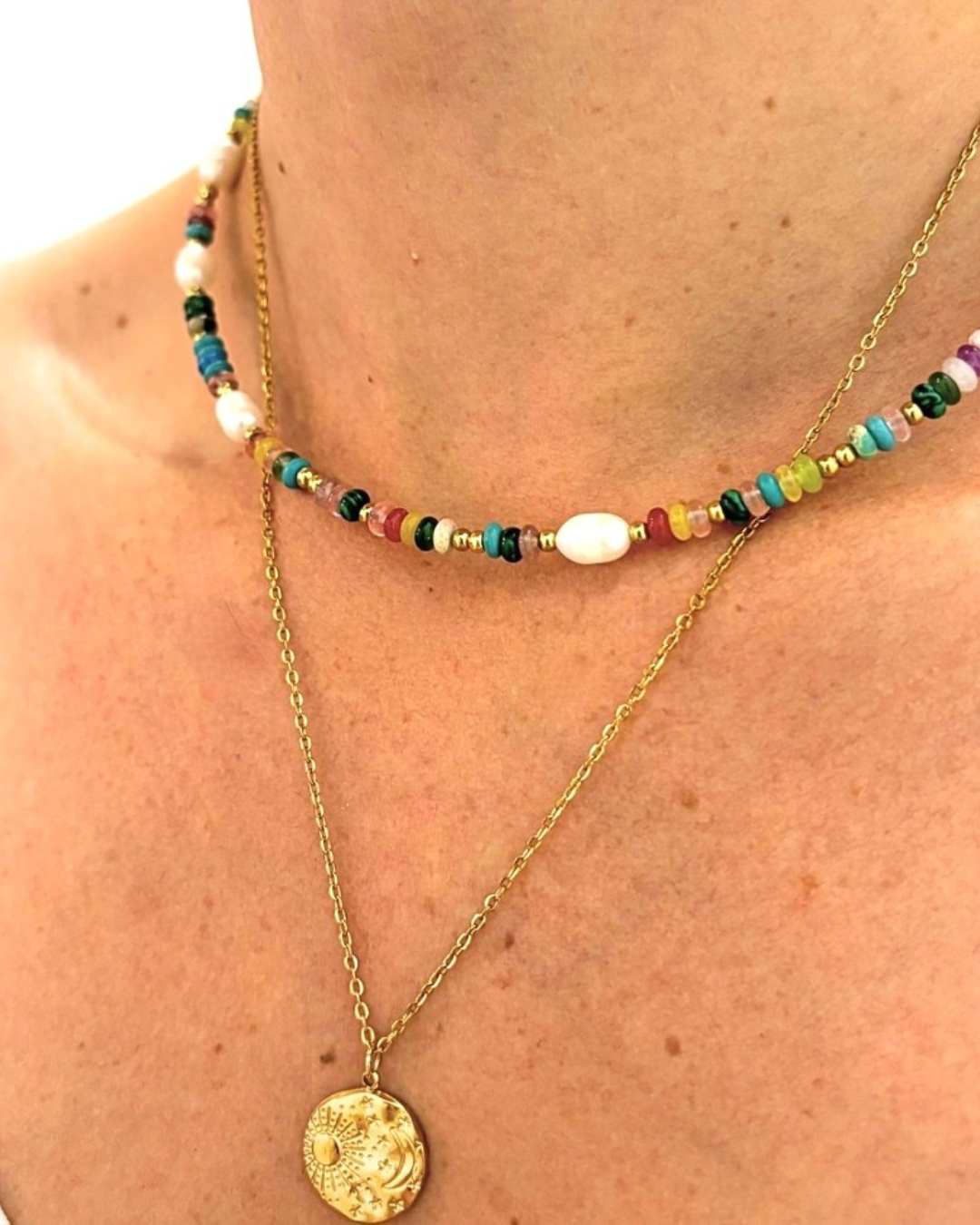 Multi-Colored Bead & Freshwater Pearl Choker