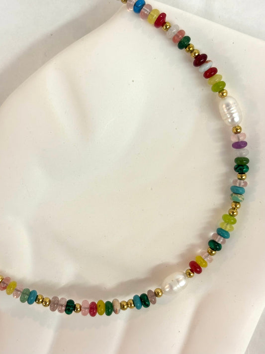 Multi-Colored Bead & Freshwater Pearl Choker