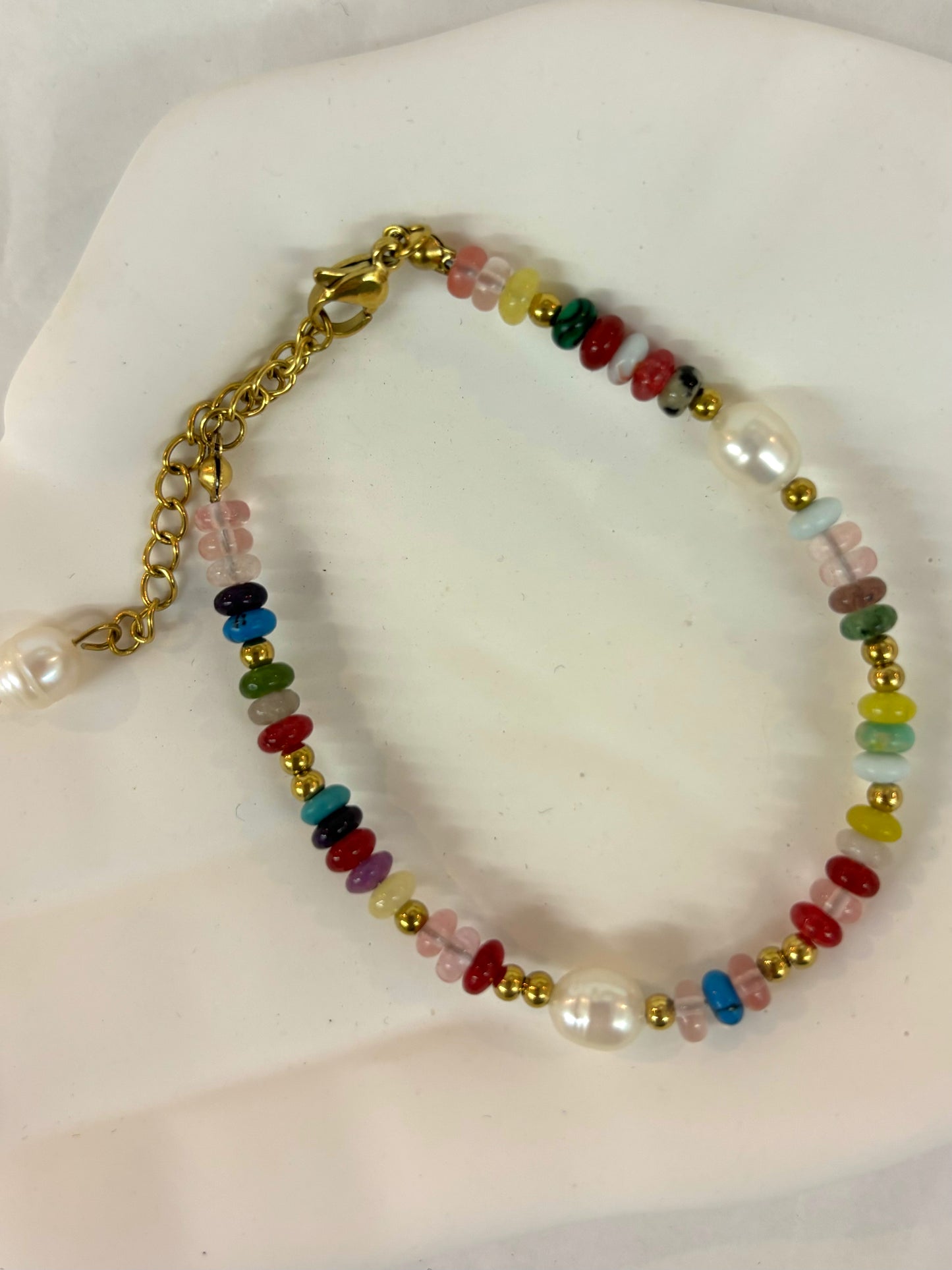 Multi-Coloured Bead & Freshwater Pearl Bracelet