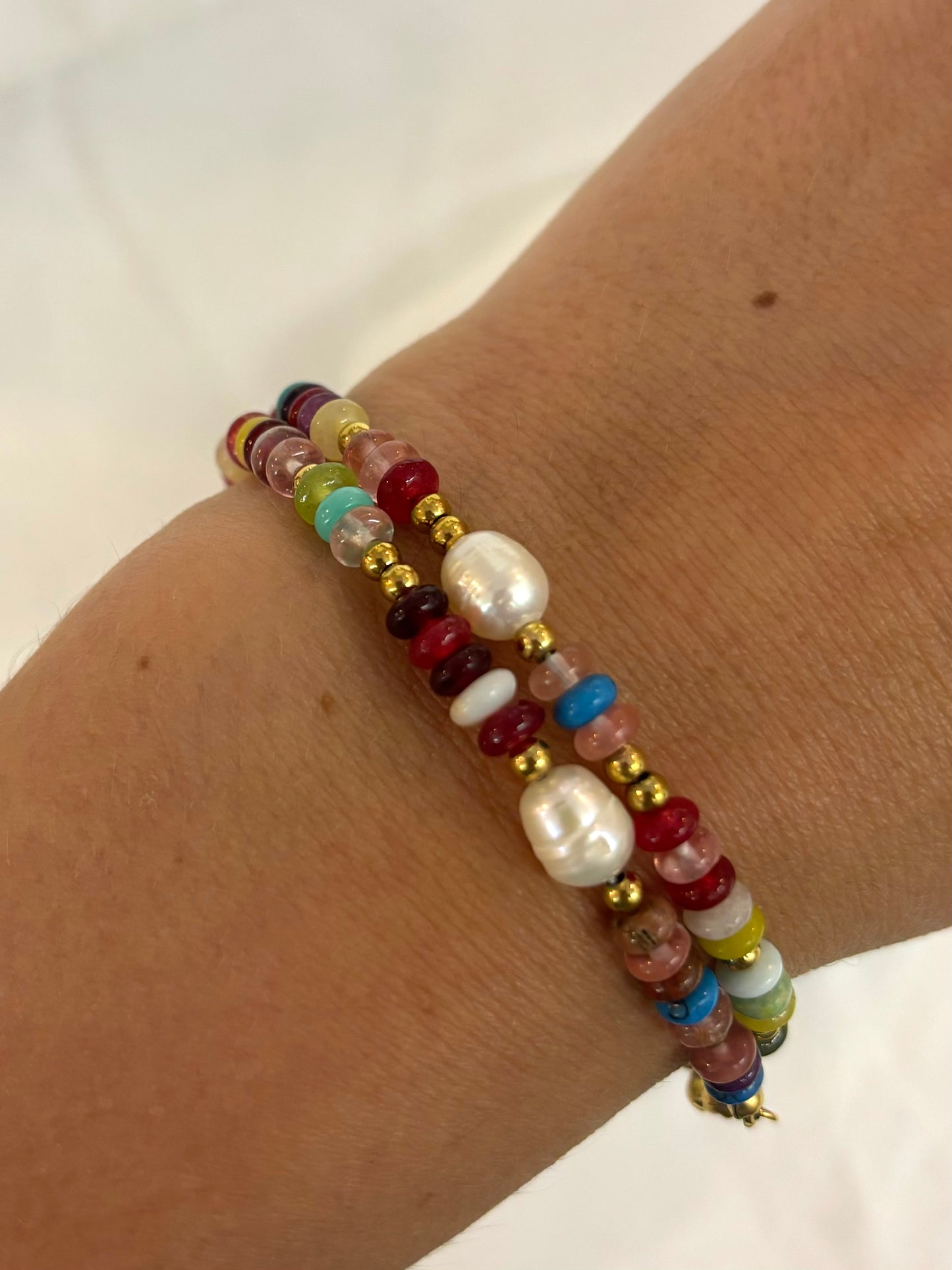 Multi-Coloured Bead & Freshwater Pearl Bracelet