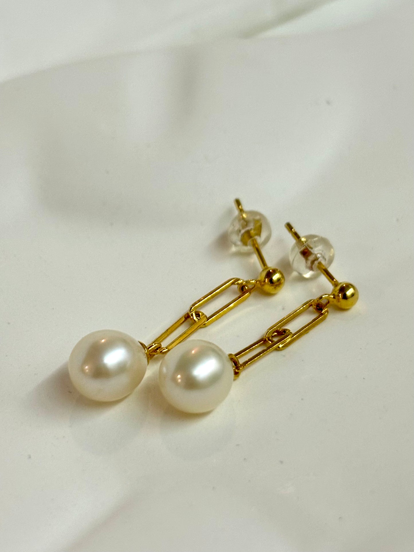 Gold Chain & Pearl Dangle Earrings