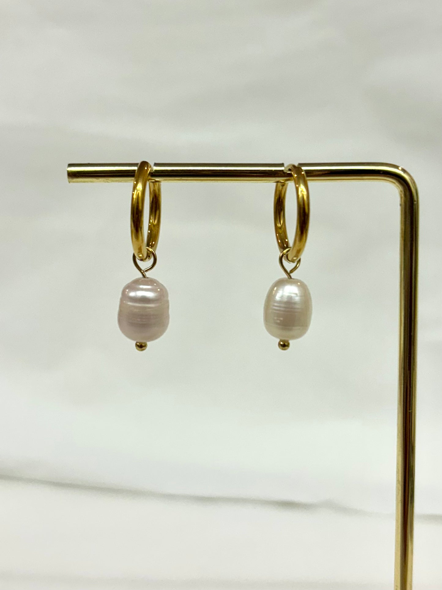 Small Hoop Earrings with Freshwater Pearl Charm